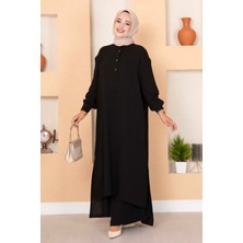 Md Yarım Düğmeli Uzun Tesettür İkili Takım Siyah