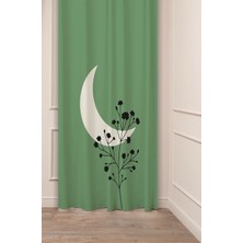 Greendecor Ay Çiçek Bohem Minimalist Bej Desenli Özel Tasarım Dijital Baskılı (Tek Kanat) Modern Fon Perde