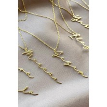 Kadın 925 Ayar Gümüş Kişiye Özel Altın Kaplama Dikey Isimli Imza Kolye