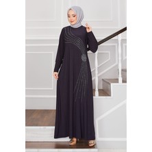 Nz Taş Detaylı Sandy Tesettür Elbise Gri