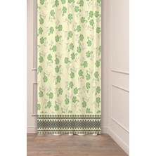 Greendecor Çiçekler Yaprak Kare Geometrik Çizgiler Desenli Özel Tasarım Dijital Baskılı (Tek Kanat) Fon Perde