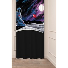 Greendecor Türk Astronot Uzay Gezegen Ay Mars Desenli Özel Tasarım Dijital Baskılı (Tek Kanat) Modern Fon Perde