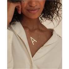 Kadın 925 Ayar Gümüş Kişiye Özel Harfli Altın Kaplama Yatay Kolye