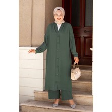 Md Boydan Düğmeli Aerobin Tesettür Ikili Takım Haki