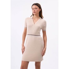 Felix Hardy Kadın Saç Örgülü Çizgi Detaylı Elbise - Bej