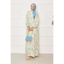 Mlk Yarım Düğme Detaylı Çiçek Desenli Elbise Sarı