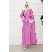 ZNK Beli Bağcık Detaylı Etekli İkili Çilek Takım Pembe