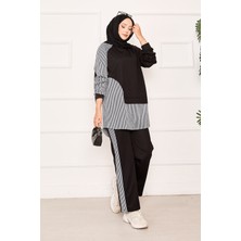 Cvn Önü Asimetrik Çizgi Garnili İkili Takım Siyah