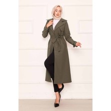 OC Rahat Kalıp Kruvaze Düğme Detaylı Kolları Ayarlanan Trençkot Haki