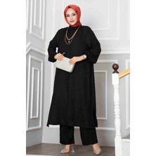 Md Düğmeli Tunik İkili Tesettür Takım Siyah