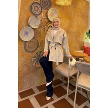 Md Kemerli Apolet Detaylı Premium Trençkot Taş