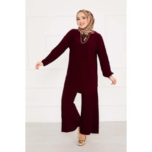 Nz Piliseli Rahat Kalıp Tesettür İkili Takım Bordo