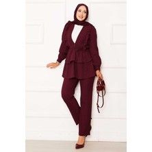 Md Eteği Volanlı Fırfır Detaylı İkili Takım Bordo