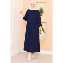 Yarasa Kol Crop Etek Tesettür Takım Lacivert