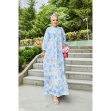 Mlk Batik Desen Modal Tesettür Elbise Mavi