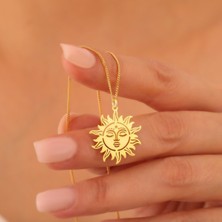 925 Ayar Gümüş Altın Kaplama Güneş Yüzü Kolye