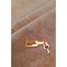 925 Ayar Gümüş Altın Kaplama Aşk Şarap Bardağı Kolye