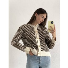 Elwes Kadın Krem Kahve Yumoş Hırka Kazak