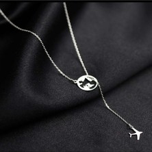 Kadın 925 Ayar Gümüş Dünya Uçak Kolye