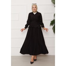 ZNK Beli Bağcık Detaylı Etekli İkili Çilek Takım Siyah