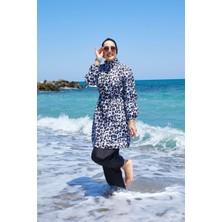 DF Leopar Beli Büzgülü Tesettür Mayo Siyah