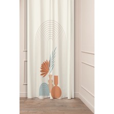 Greendecor Bohem Vazo Yaprak Geometrik Çizgili Özel Tasarım Soft Dijital Baskılı (Tek Kanat) Modern Fon Perde