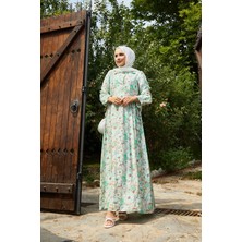 EFL Çiçek Desenli Yandan Bağlamalı Elbise Yeşil