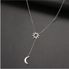 925 Ayar Gümüş Iç Içe Güneş-Ay Kolye