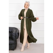 RAF Mina Şal Yaka Uzun Triko Hırka Haki