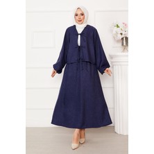 ZMR Bağcık Detaylı Etekli Tesettür Takım Lacivert