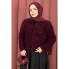 Mo Vera Önden Bağlamalı Peluş Hırka Bordo