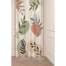 Greendecor Yaprak Bohem Minimalist Bej Krem Desenli Özel Tasarım Dijital Baskılı (Tek Kanat) Modern Fon Perde