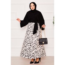 Asm Gömleği Kendinden Kuşaklı Geniş Kol Etekli Takım Siyah