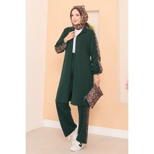 DF Leopar Şeritli Fermuarlı Oyşo Takım Zümrüt