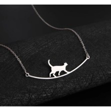 Kadın 925 Ayar Gümüş Kedi Kolye