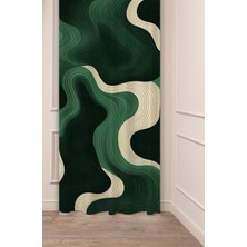 Greendecor Dalga Desenli Dijital Baskılı Fon Perde (Tek Kanat) Renkli Modern Tasarımlı Yeşil Zümrüt Bej Perde
