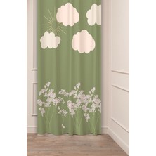 Greendecor Yaprak Güneş Çiçek Bohem Yeşil Doğa Desenli Özel Tasarım Dijital Baskılı (Tek Kanat) Şık Fon Perde