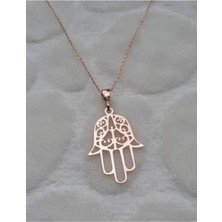 Kadın 925 Ayar Gümüş Fatma Ana Eli Model Rose Kaplama Kolye