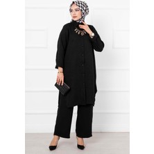 Md Keten Uzun  İkili Tesettür  Takım Siyah