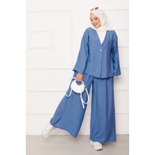 Md Tek Düğme Detaylı Salaş Ikili Takım Mavi