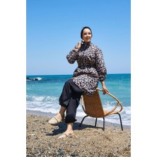 DF Leopar Beli Büzgülü Tesettür Mayo Vizon