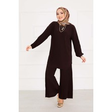 Nz Piliseli Rahat Kalıp Tesettür İkili Takım Acı Kahve