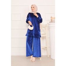 Ozk Cep Detaylı Kadife İkili Takım Saks