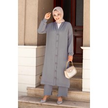 Md Boydan Düğmeli Aerobin Tesettür İkili Takım Gri