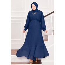 Md Kolları Organze Tesettür Abiye Mavi