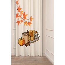 Greendecor Kitap Sonbahar Altın Yaprak Coffee Kahve Tarçın Desenli Özel Tasarım Dijital Baskılı Tarz Fon Perde