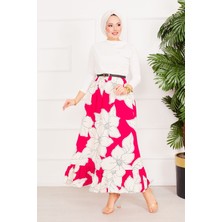 ZMR Çiçek Desenli Etek Fuşya