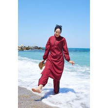 DF Yarım Fermuarlı Beli Ayarlanabilir Tesettür Mayo Bordo