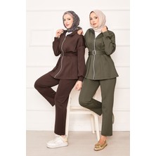 Md Pile Detaylı Fermuarlı İkili Takım Kahve