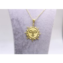 Kadın 925 Ayar Gümüş Altın Kaplama Güneş Kolye